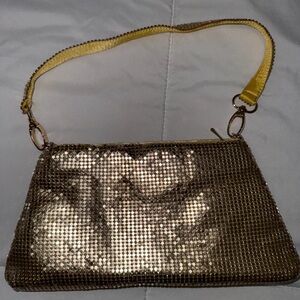 Gold shimmer shoulder bag with yellow fabric
